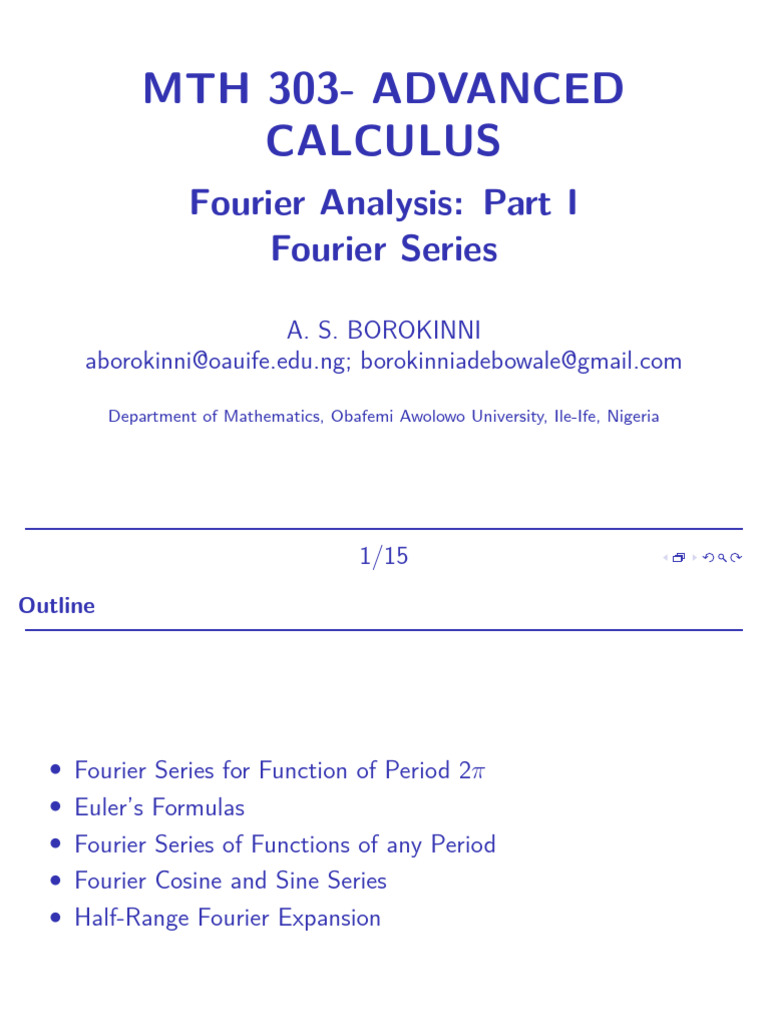MTH303 Fourier Analysis Part 1 | PDF | Fourier Series | Trigonometric ...