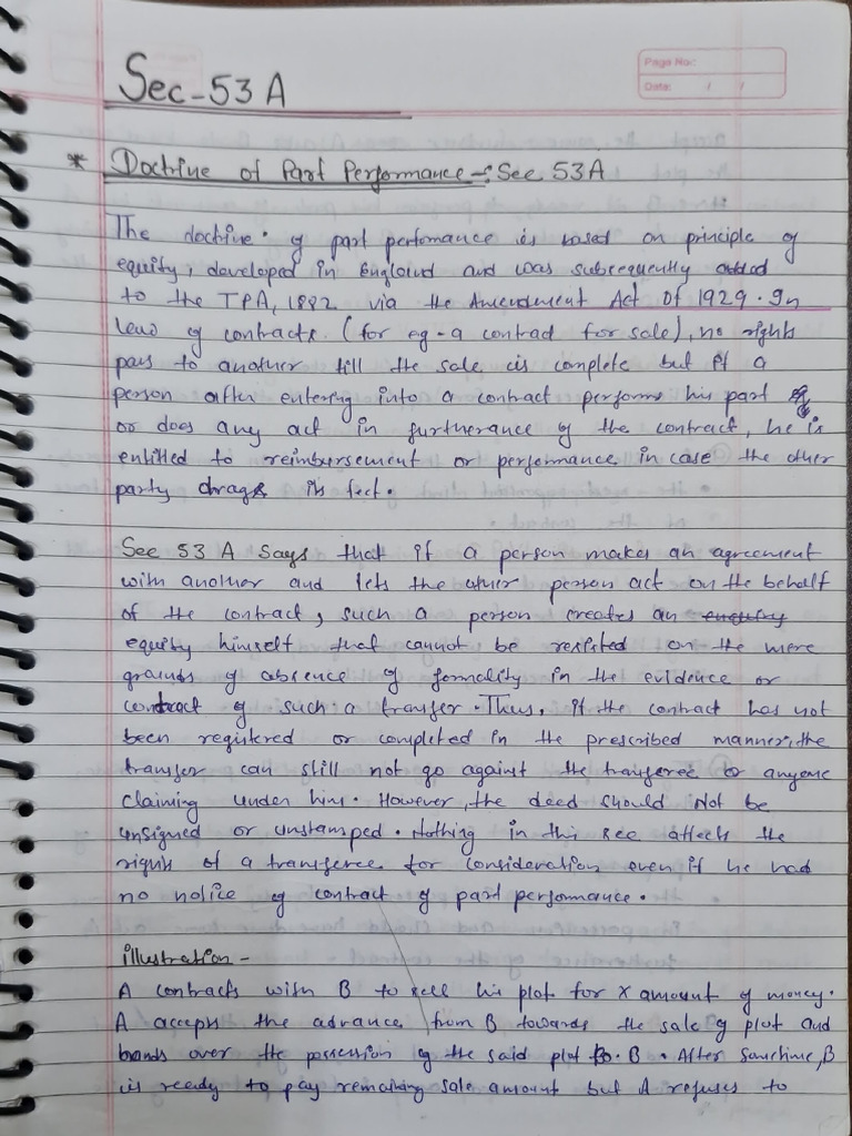 Doctrine of Part Performance TPA 5th Sem | PDF