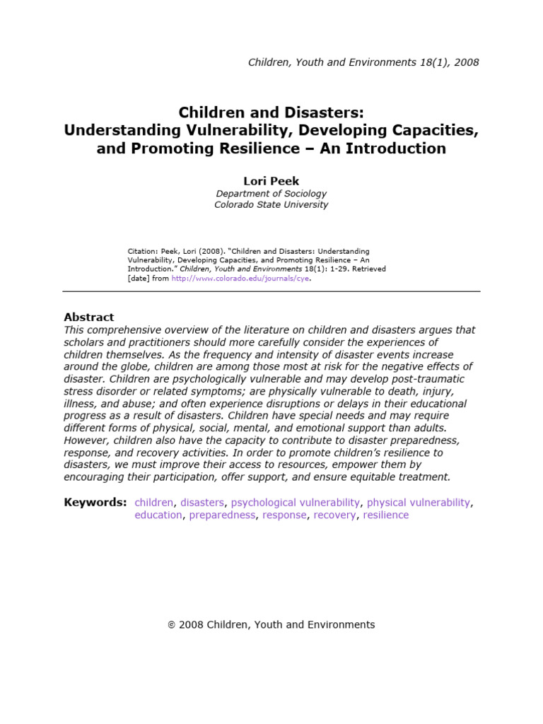 Children and Disasters: Vulnerability and Resilience | PDF ...