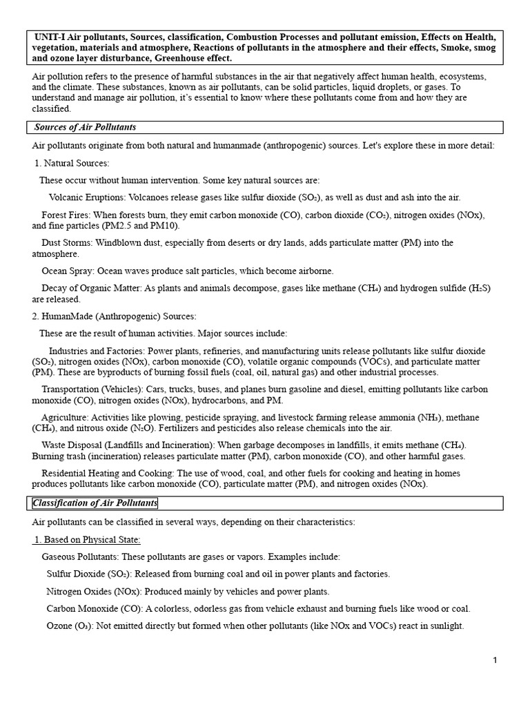 Air & Noise Pollution Control MAIN Notes | PDF | N Ox | Air Pollution