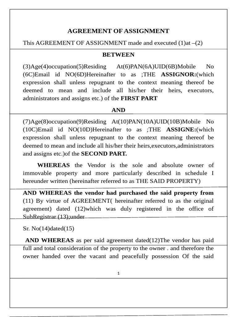 2 Agreement of Assig.12.docfinal1draft | PDF | Assignment (Law) | Deed