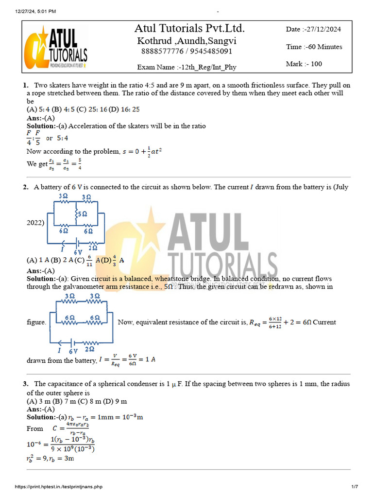 12TH Phy Sol | PDF | Radiocarbon Dating | Acceleration