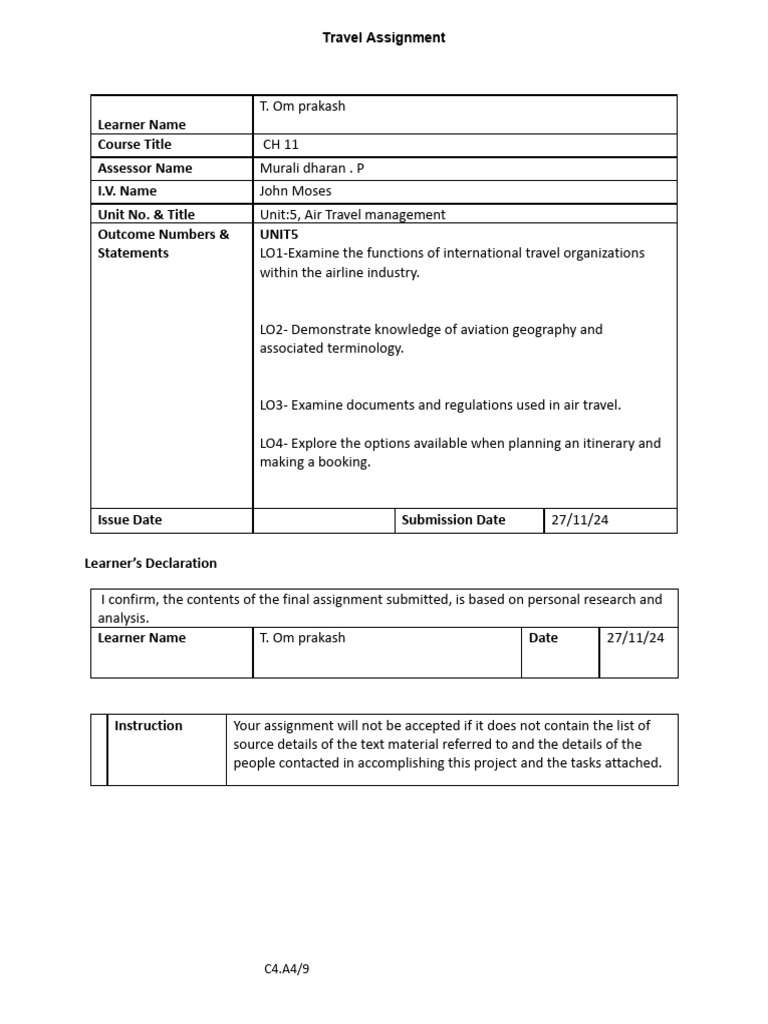 Air Travel Management Assignment Overview | PDF