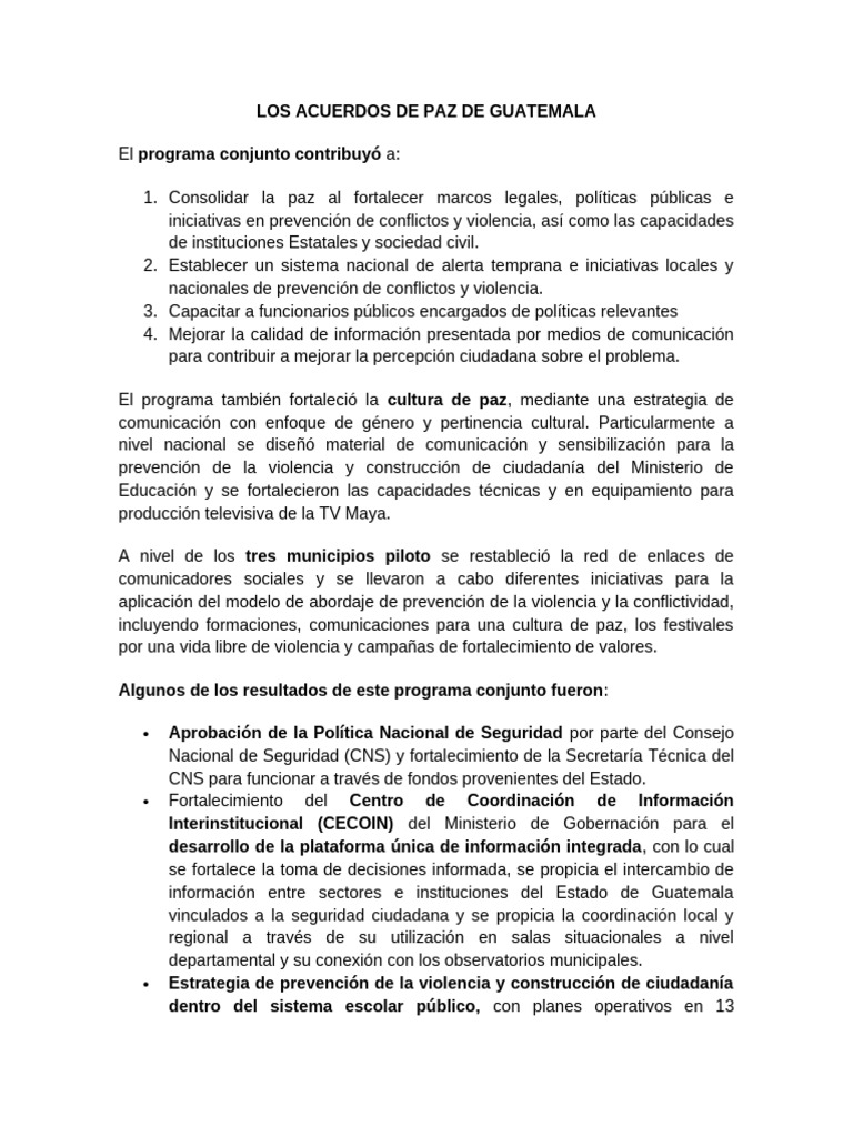 Acuerdos de Paz en Guatemala: Impacto y Retos | PDF | Guatemala | Paz