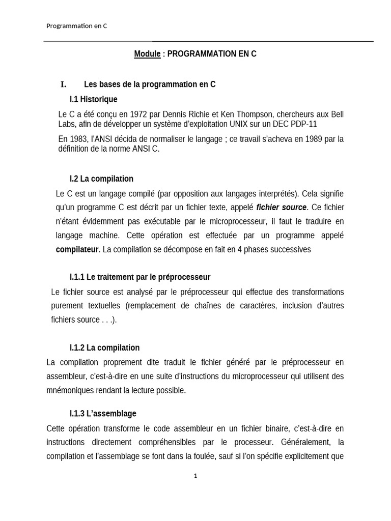 Introduction à la programmation en C | PDF | C (Langage de ...