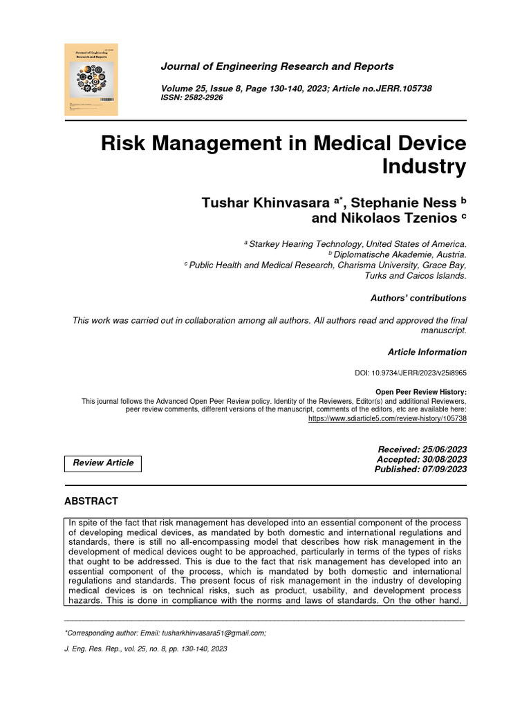 Risk Management in Medical Devices | PDF | Risk Management | Risk