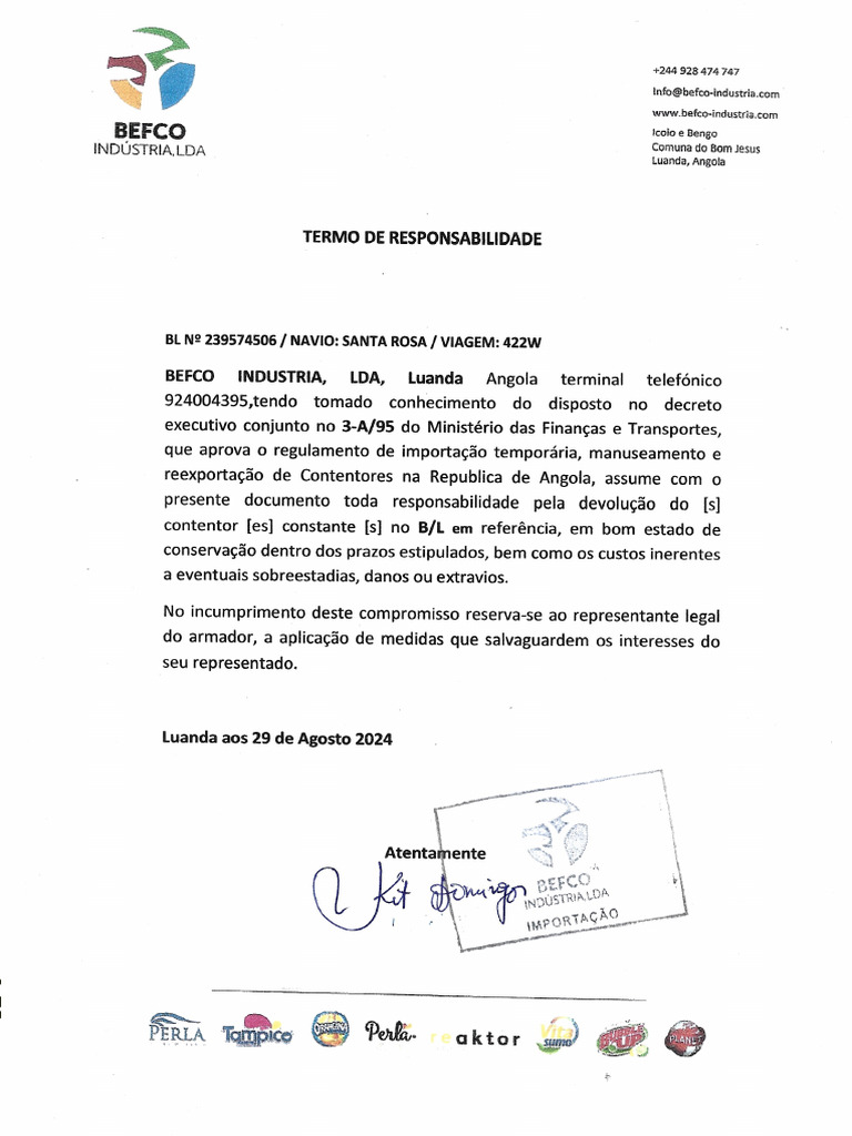 Termo e Declaraçao Bef 24 | PDF