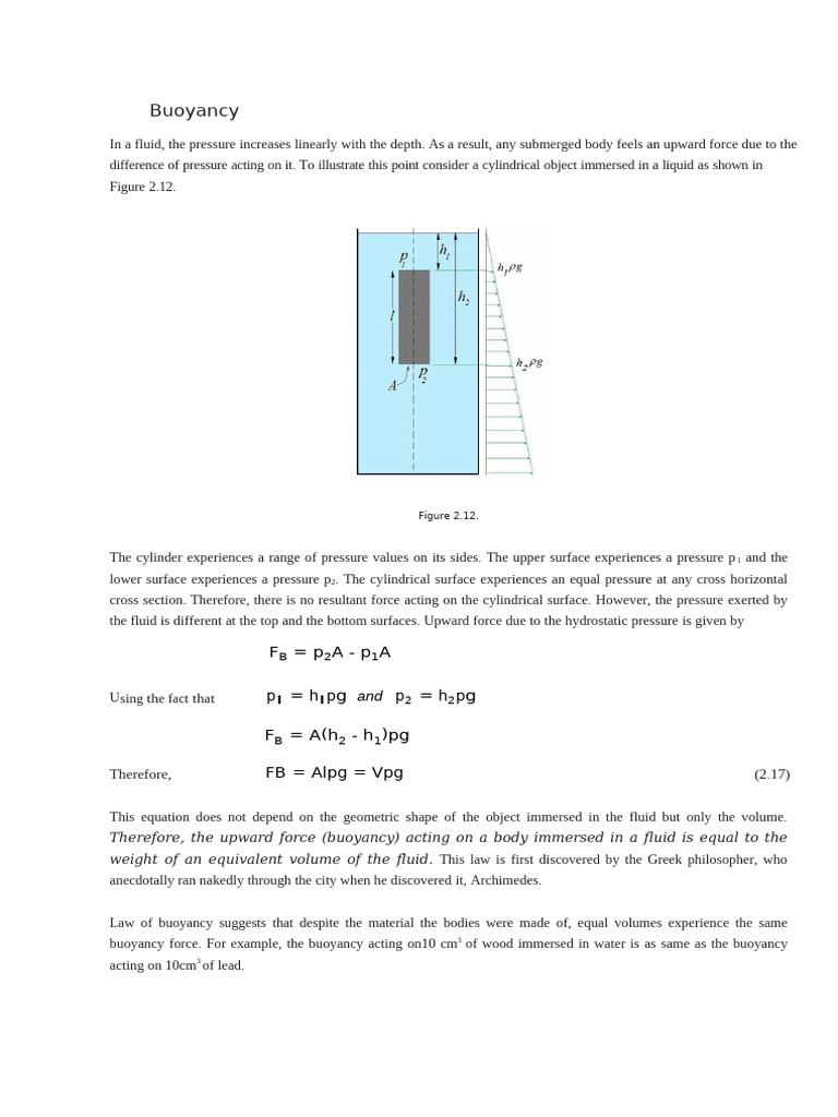 Fme331 Lecture Notes Buoyancy Nov11 | PDF | Buoyancy | Pressure
