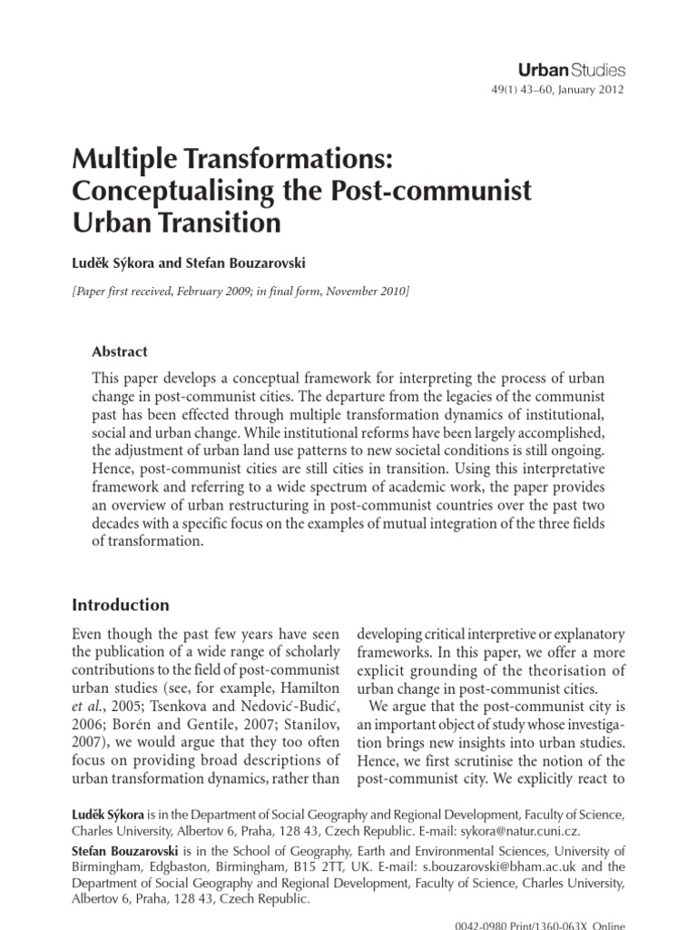 Multiple Transformations: Conceptualising The Post-Communist Urban ...