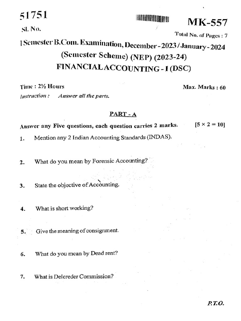 Bcom 1 Sem Financial Accounting 1 MK 557 Jan 2024 | PDF