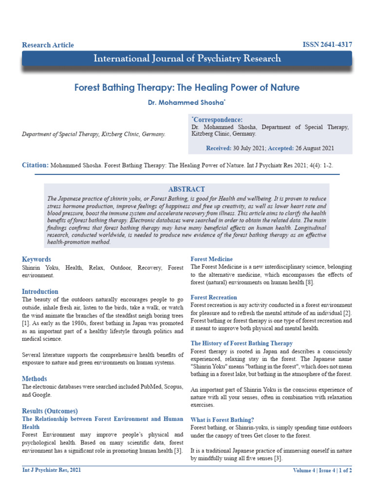 Forest Bathing Therapy Benefits | PDF | Clinical Medicine | Psychology
