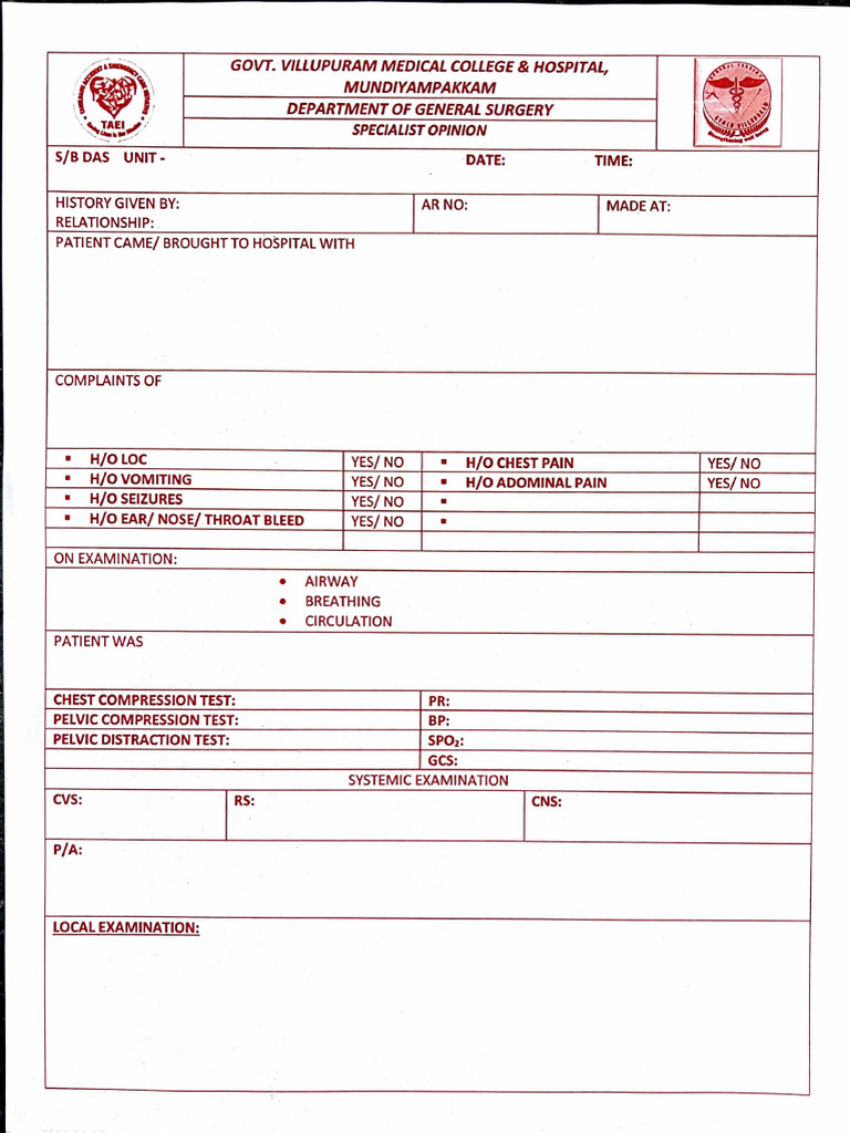 TAEI Specialist Opinion Case Sheet | PDF