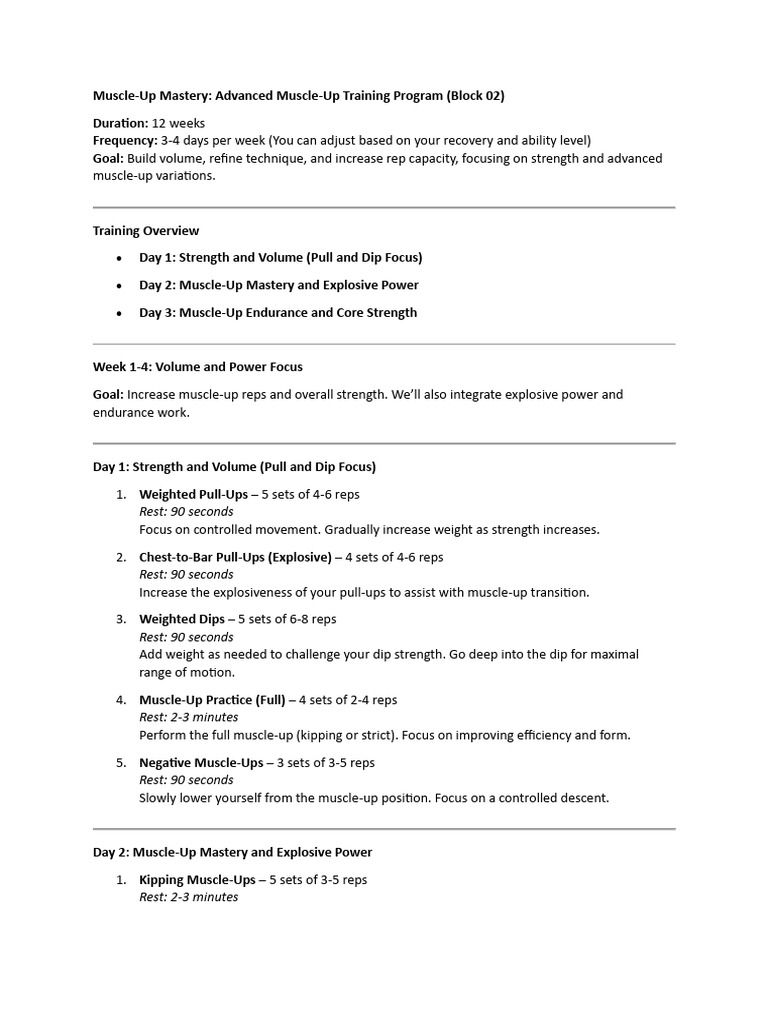 Muscle-Up Mastery - Advanced Muscle-Up Training Program (Block 02) | PDF