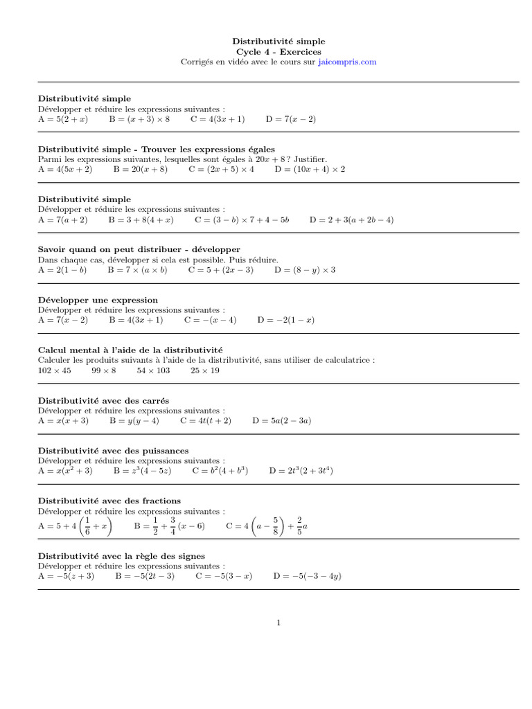 Exercices Corrigés de Distributivité Simple | PDF | Métalogique | Algèbre