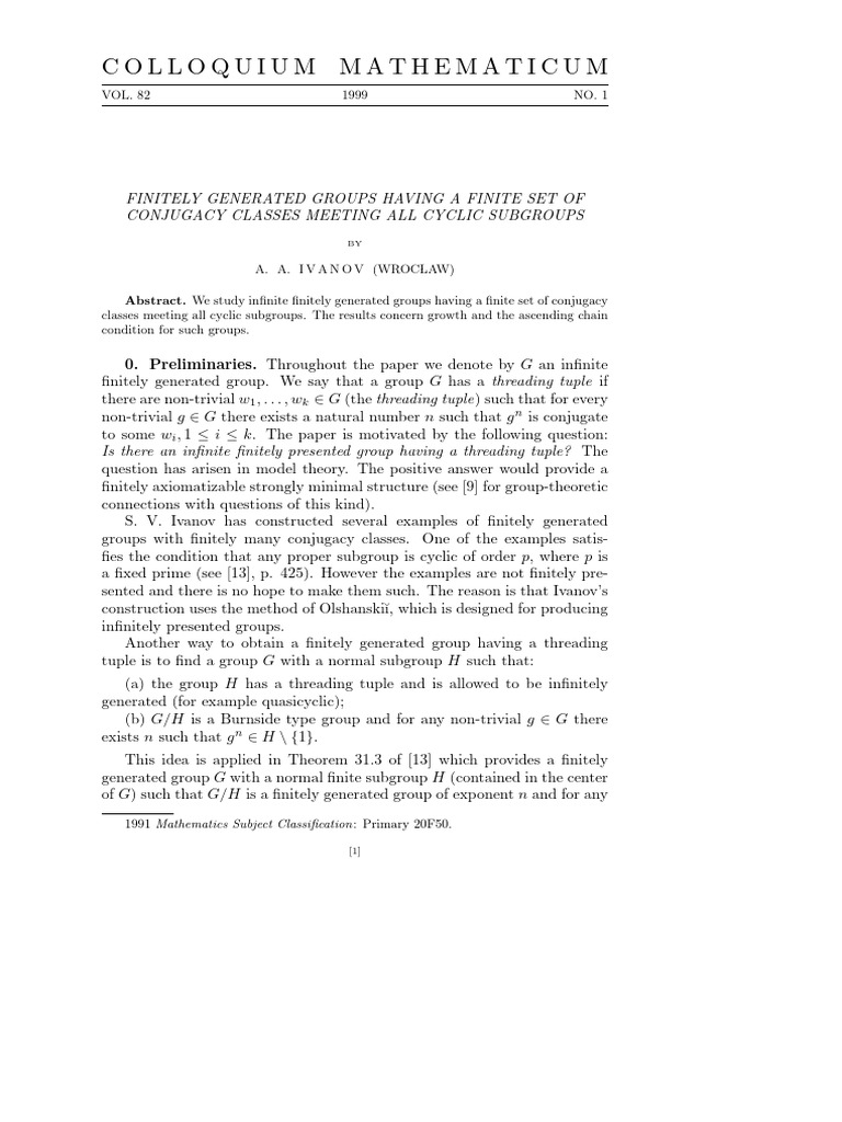 Finitely Generated Groups Having A | PDF | Group (Mathematics) | Group ...