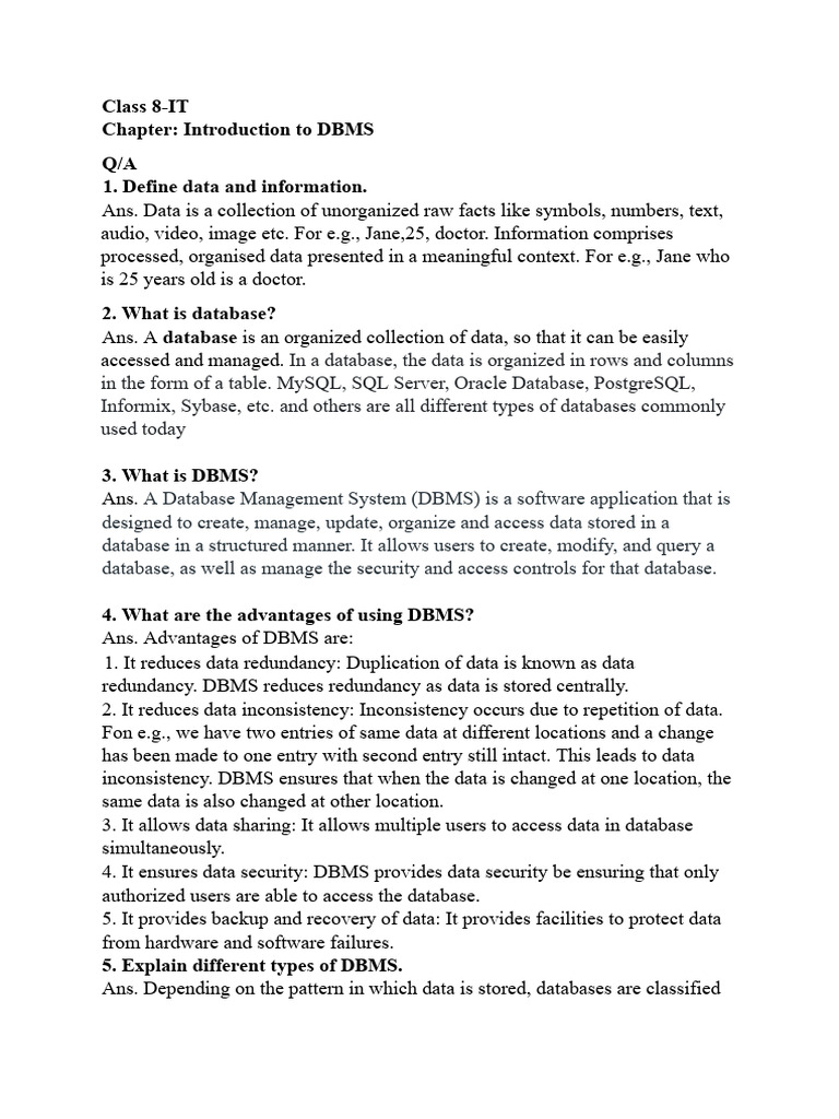 Class 8 Dbms | PDF | Databases | Table (Database)