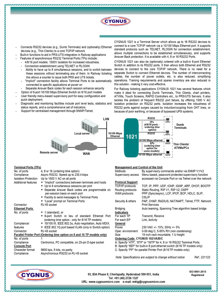 Cygnus 1021 Terminal Server Overview | PDF | Computer Terminal ...