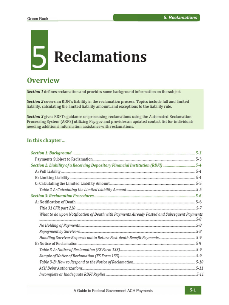 Federal ACH Payment Reclamations Guide | PDF | Debits And Credits ...