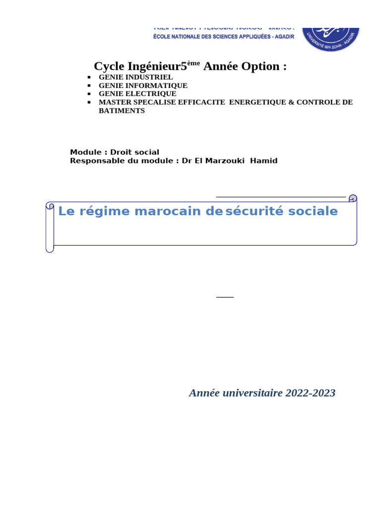 Régime marocain de sécurité sociale 2023 | PDF