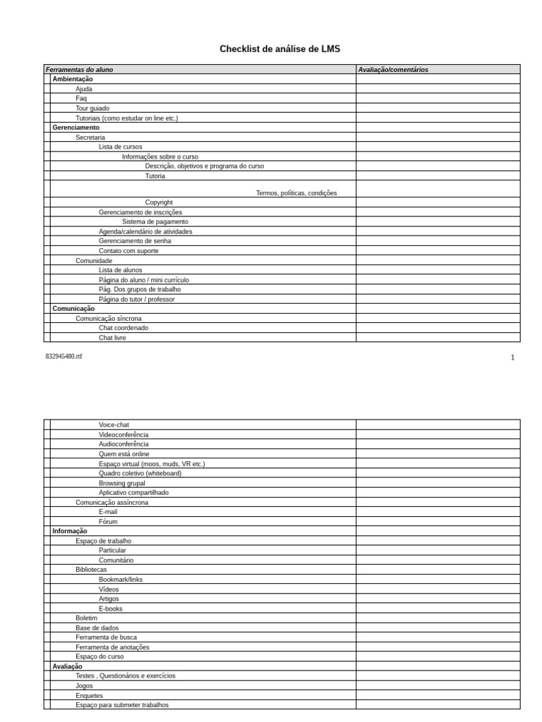 Checklist - Análise de LMS | PDF | Informática | Programas