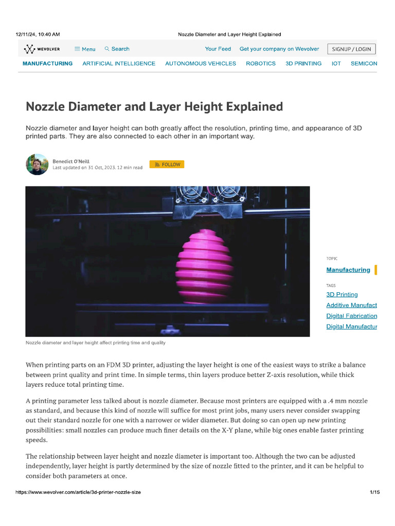 Nozzle Diameter and Layer Height Explained | PDF