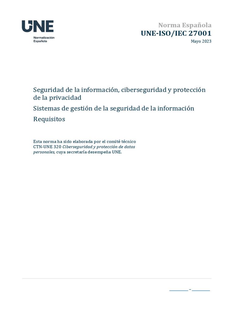 UNE-ISO-IEC 27001 | PDF | Seguridad de información | Organización ...