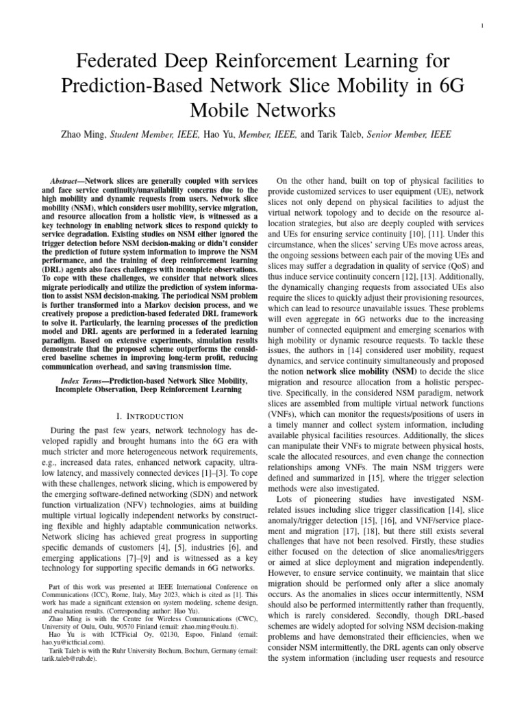 Federated DRL for 6G Network Slice Mobility | PDF | Computer Network ...