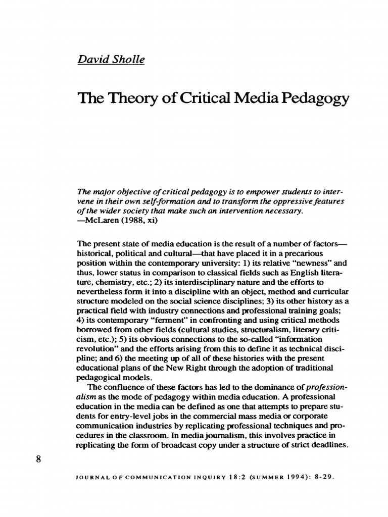 Critical Media Pedagogy Explained | PDF | Pedagogy | Curriculum