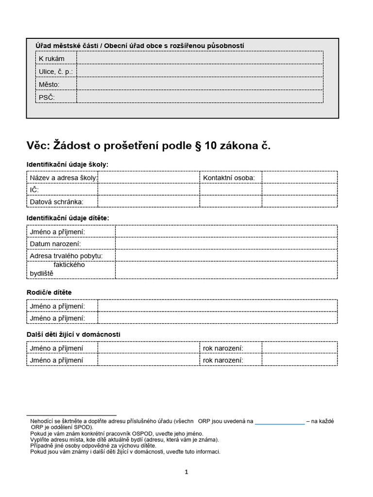 Priloha 1 Sablona 1 Oznameni Na OSPOD1 | PDF