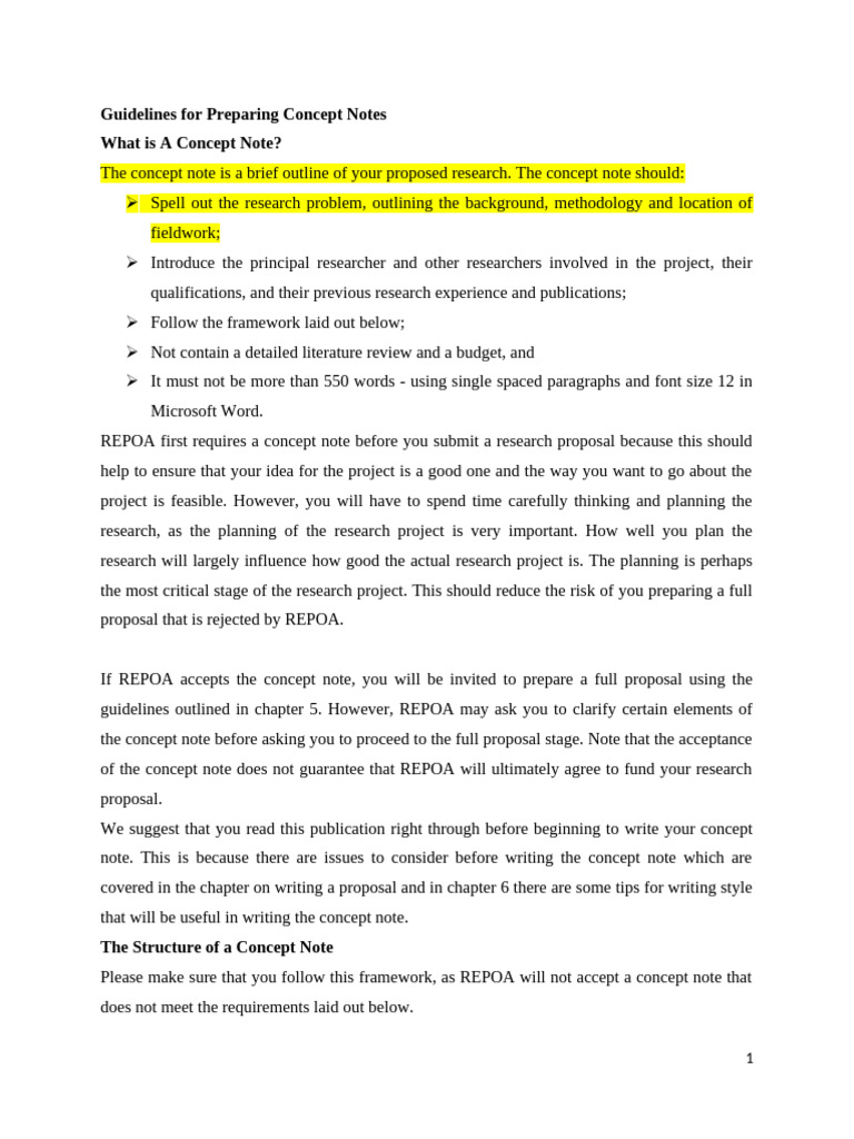 Guidelines For Preparing Concept Notes | PDF | Methodology