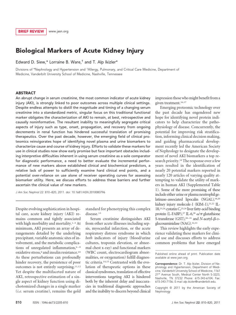 Biological Markers of Acute Kidney Injury | PDF | Biomarker | Creatinine