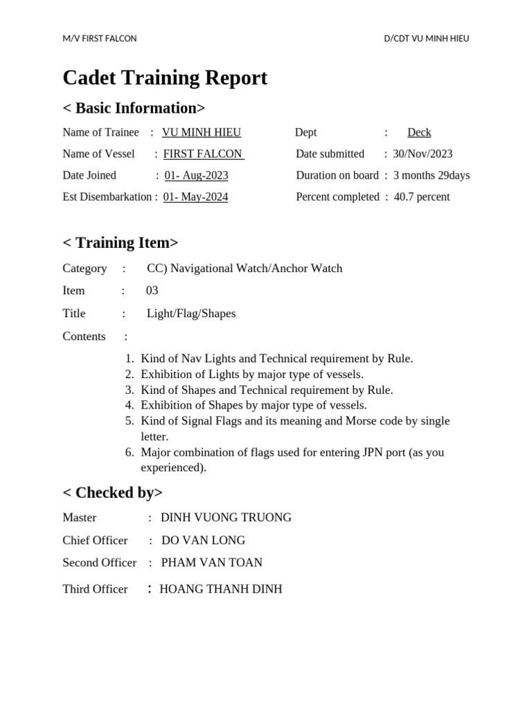 Cadet Training Report: Navigational Lights | PDF | Anchor | Watercraft