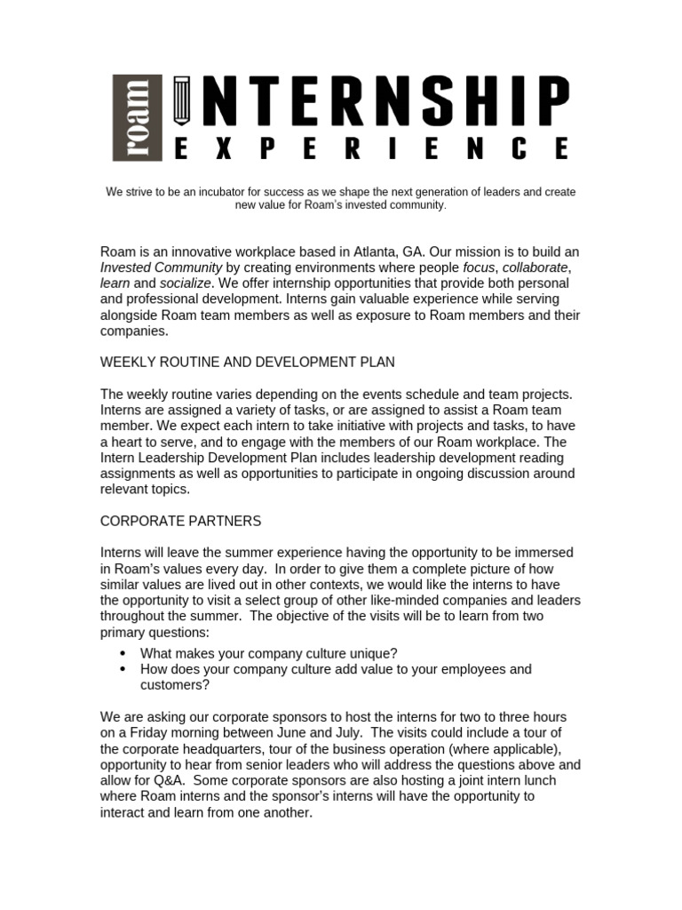 Roam Intern Overview Corporate Partner Pdf