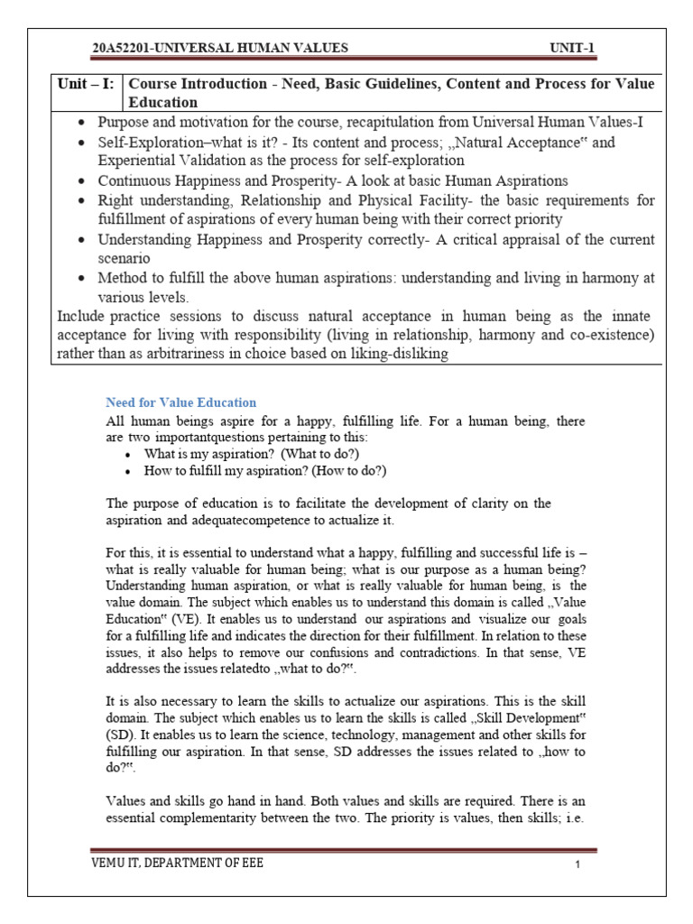 UHV simple notes | PDF | Senses | Happiness