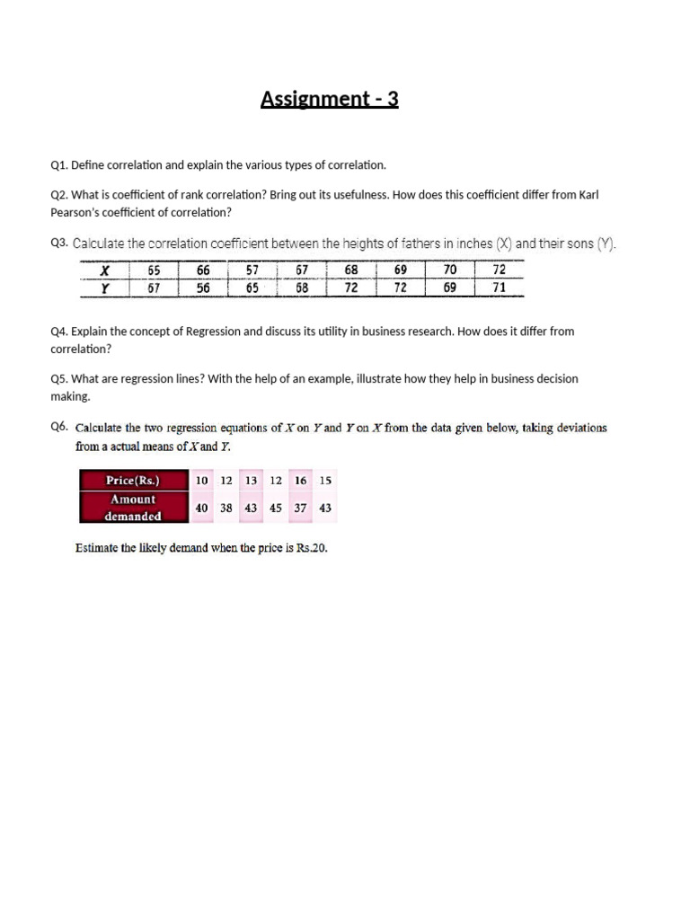 Assignment, Unit - 3, Correlation and Regression Analysis | PDF
