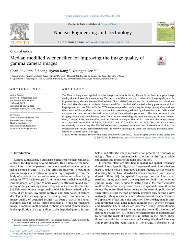 Median Modified Wiener Filter For Improving The Image Quality of Gamma ...
