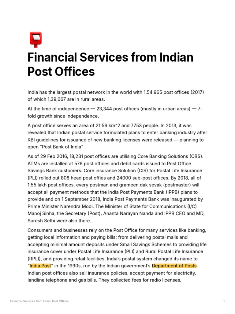 Financial services from indian post offices pdf money financial