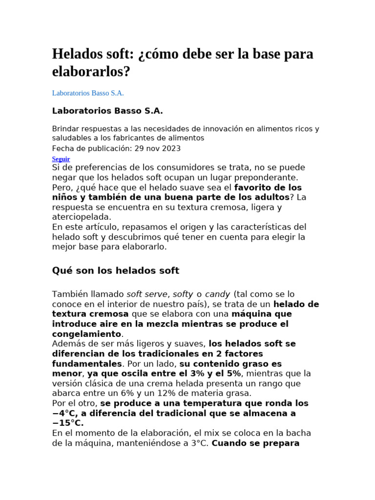 Base ideal para helados soft | PDF | Helado | Leche