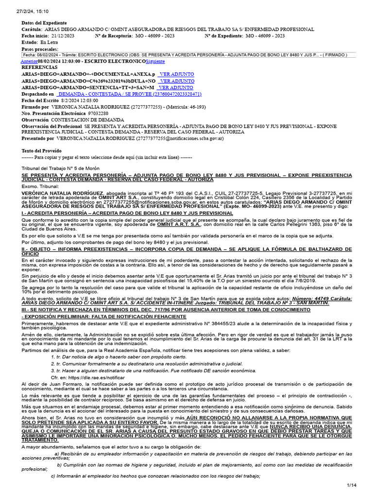 Parte Demandada - Contesta Demanda - Omint - Enfermedad. | PDF ...