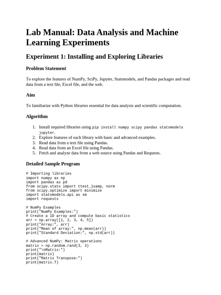 Lab Manual | PDF | Statistical Analysis | Teaching Mathematics
