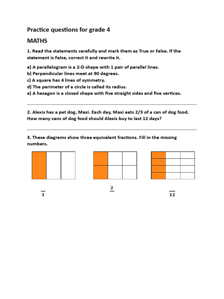 Grade 4 Maths Practice Questions | PDF