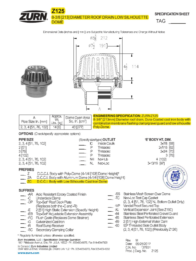 ZURN, Z125 Roof Drain | PDF
