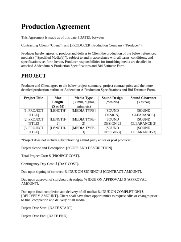 Production Agreement for Media Projects | PDF | Indemnity | Insurance