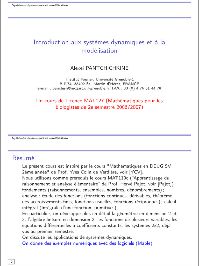 Modélisation des systèmes dynamiques | PDF | Équations | Limite ...