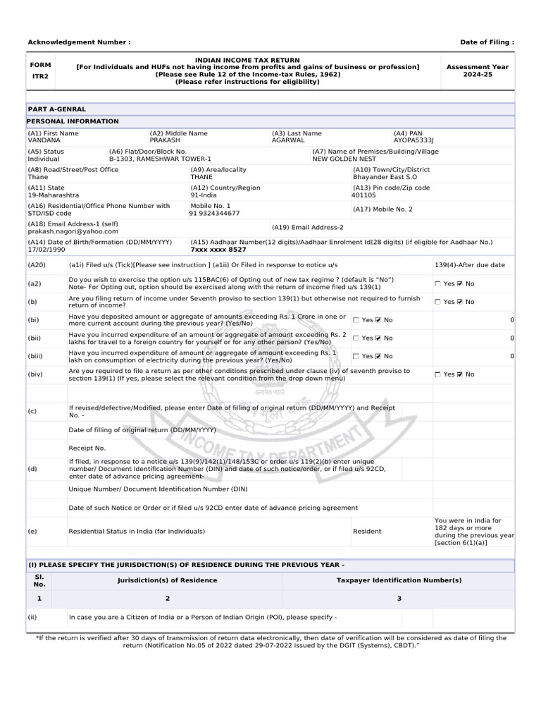ITR2 Filing Guidelines for Individuals | PDF | Capital Gain | Capital ...