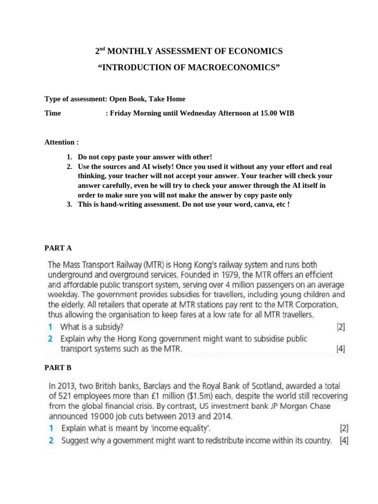 Monthly Economics Assessment Guide | PDF