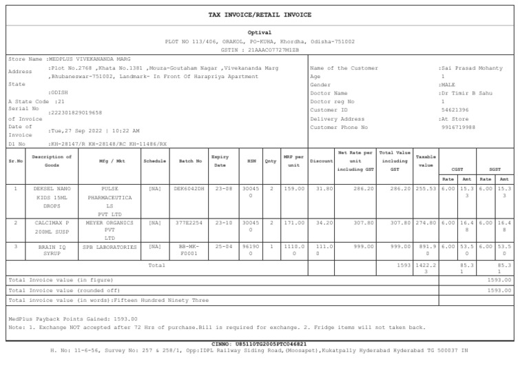 MedPlus Invoice for Medical Goods | PDF | Economy Of India | Narendra Modi