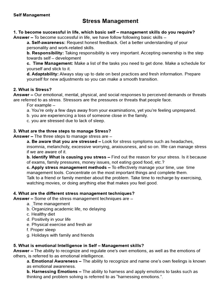 Essential Self-Management and Stress Tips | PDF | Goal | Stress (Biology)