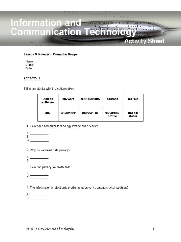 Exercise: Privacy in Computer Usage | PDF
