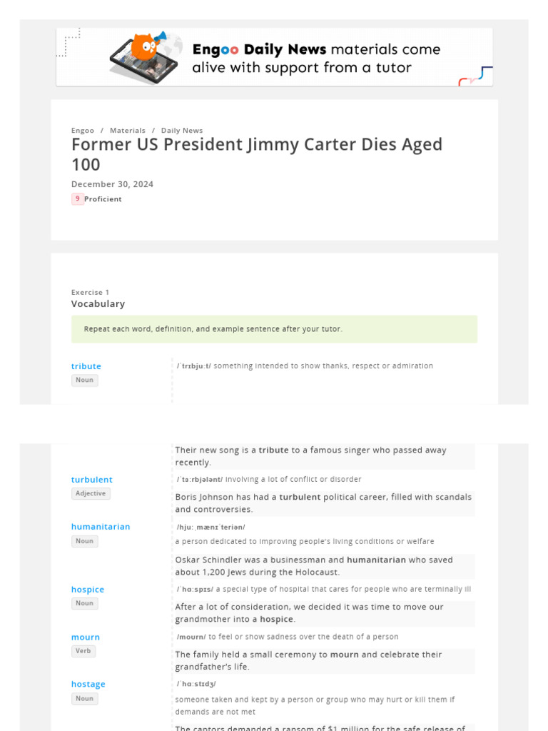 Former US President Jimmy Carter Dies Aged 100 _ Engoo Daily News | PDF ...